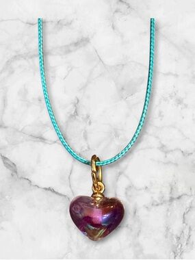 Gold-Tone Heart Pendant Necklace in Iridescent Purple